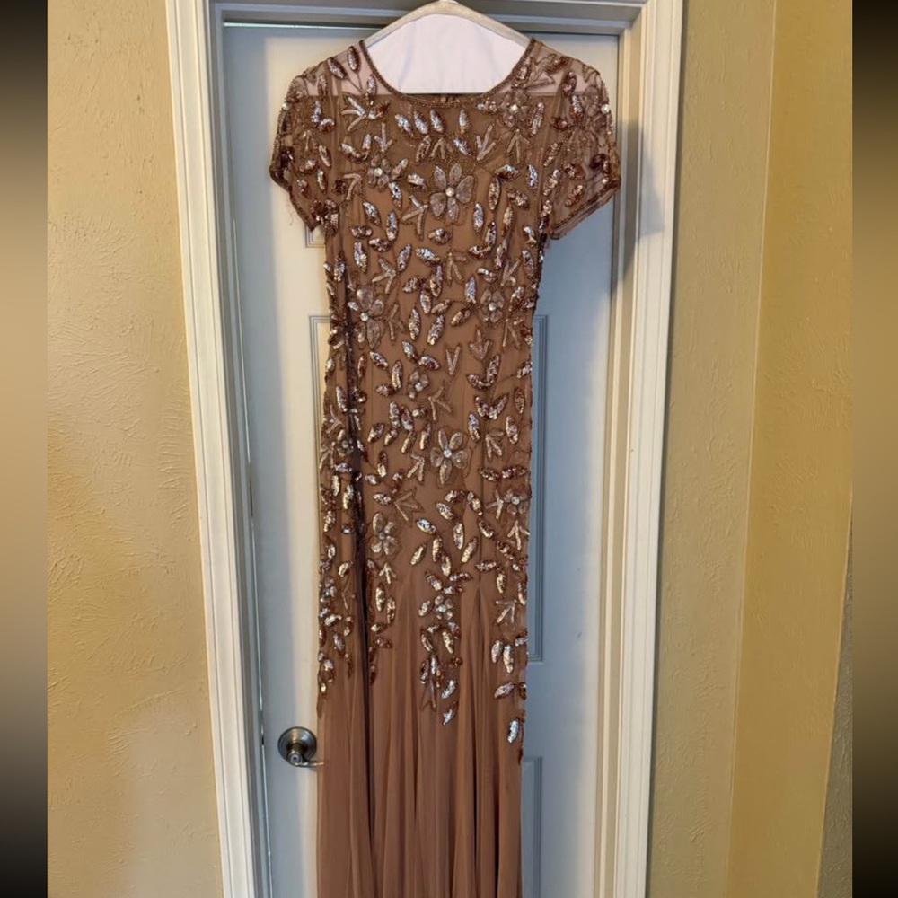 Adrianna Papell Rose Gold Beaded Gown
